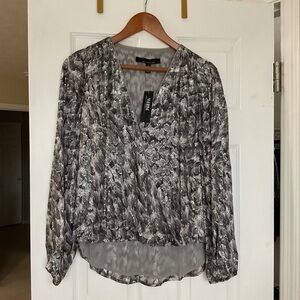 White House Black Market Black and Gray Blouse